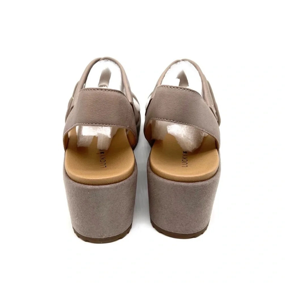 Lucky Brand Sandal Waldyna Crisscross Leather Wedge Chinchilla Oyster Size 10
